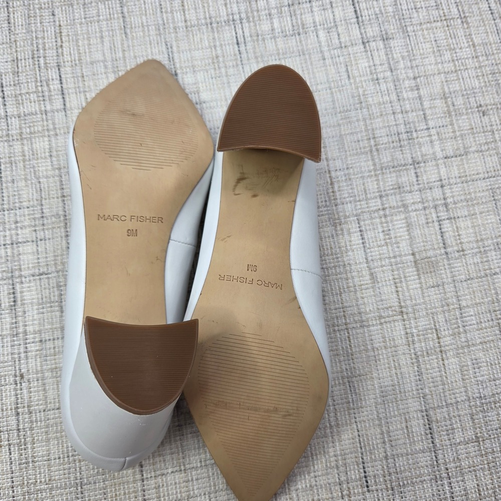 Marc Fisher Caitlin White Leather Pointed Toe Block Heel Pumps Womens 9M - Picture 6 of 7